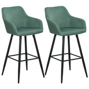 Set di 2 sgabelli da bar in velluto verde con seduta imbottita con braccioli e gambe in metallo stile moderno soggiorno