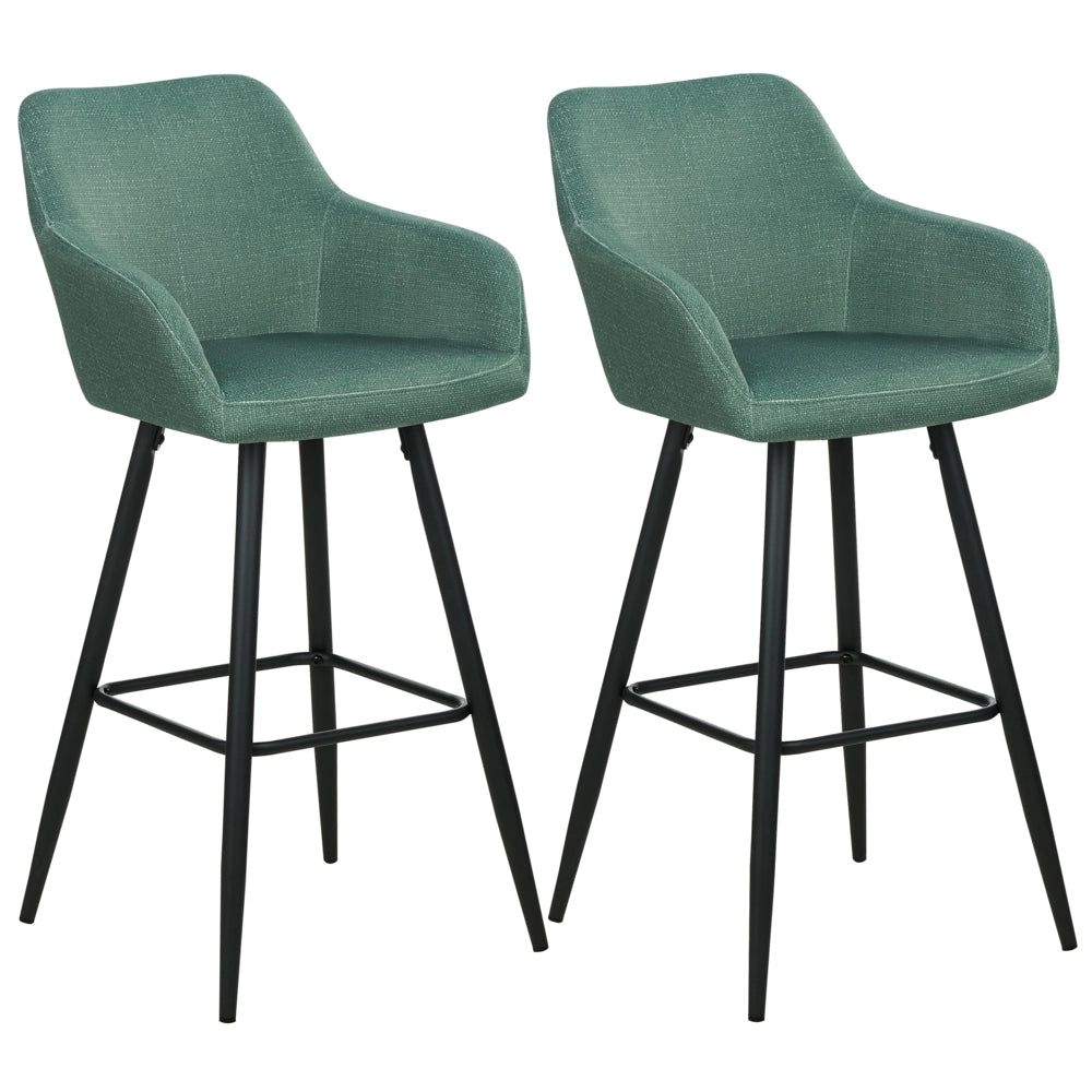 Set di 2 sgabelli da bar in velluto verde con seduta imbottita con braccioli e gambe in metallo stile moderno soggiorno