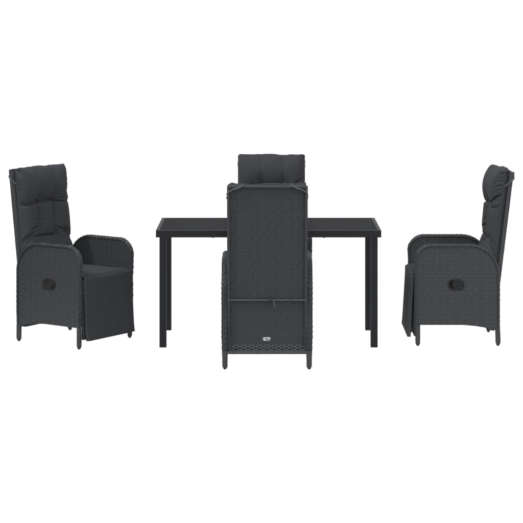 Set da Pranzo da Giardino 5 Pezzi con Cuscini Neri Polyrattan