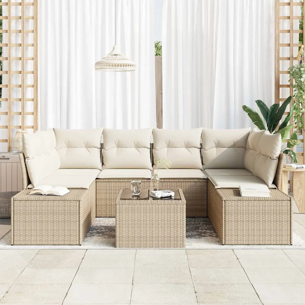 Set Divano da Giardino con cuscino 7 pcs Beige polyrattan