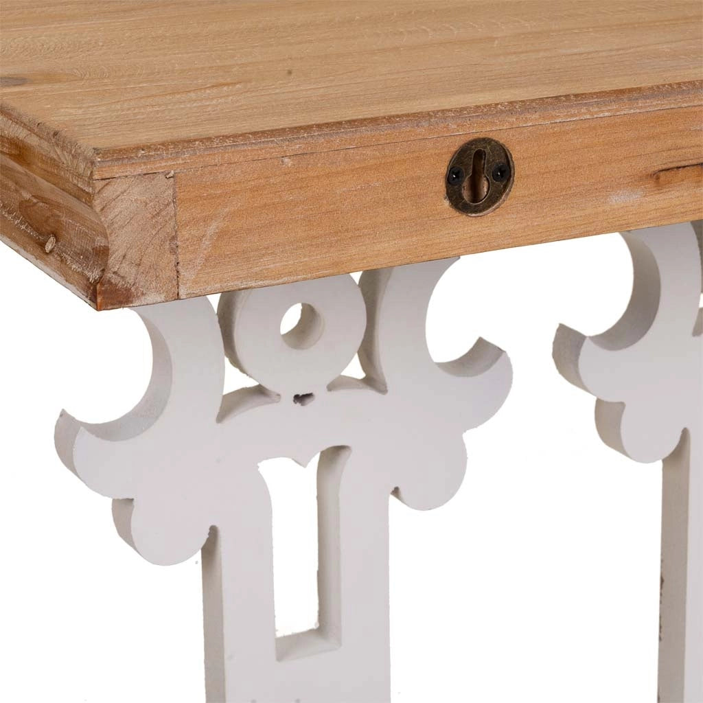 Mobile da ingresso in legno intagliato bianco 81x30x82h