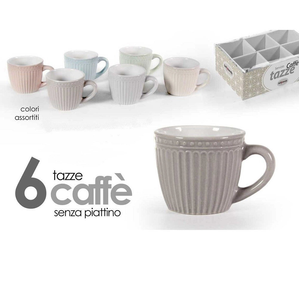 Trade Shop - Set 6 Pz Tazze Tazzine Caffe' Senza Piattino 90ml 5,3cm Colori Assortiti 773938 -