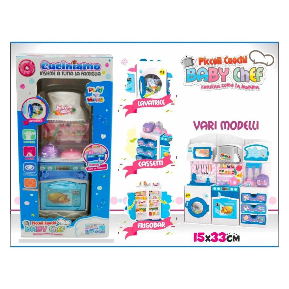 Trade Shop - Cucina Giocattolo Per Bambini Piccoli Cuochi Con Lavatrice Frigobar Cassetti -