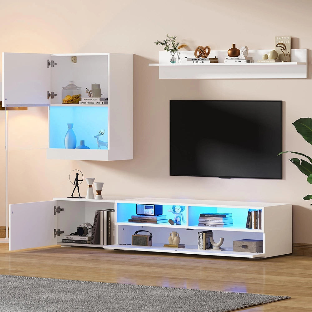 Set TV a Parete Completo 3 Pezzi 175x39x34cm - Xylo - con LED, Bianco, fino a 80"