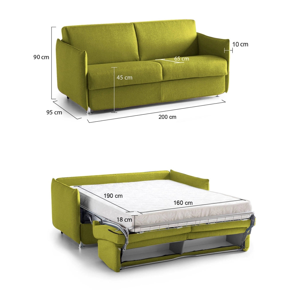 Cecina, Divano Letto 3 Posti Sfoderabile Made in Italy, 200x95 cm Verde