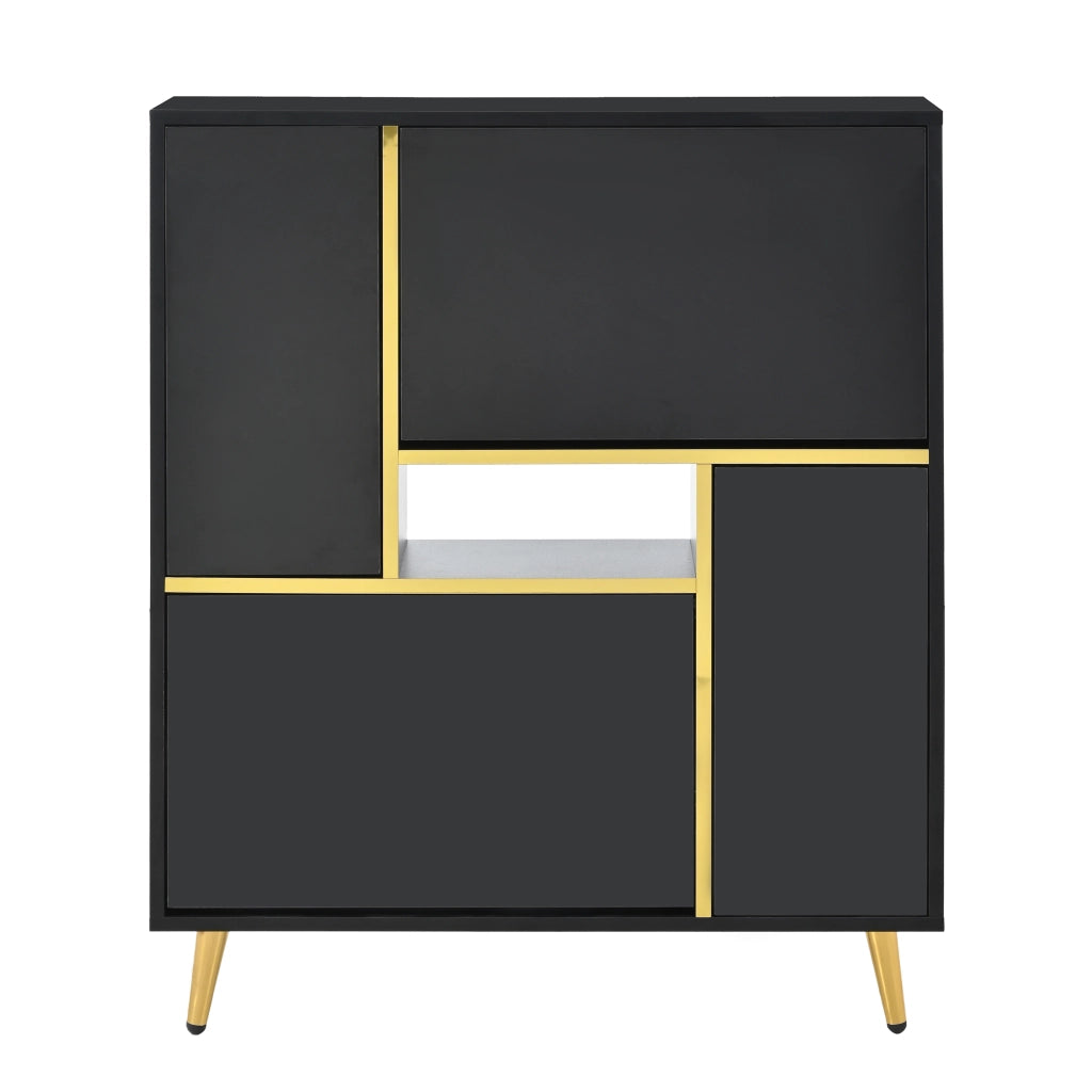 Mobile Scarpiera con 2 Ante e Ripiani Regolabili; LED 16 Colori; Frontale Lucido; Nero; in Pannelli di Particelle; 80×25×96 cm