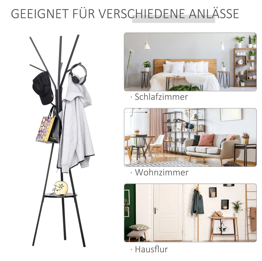 Appendiabiti da terra nero in metallo e MDF con 8 ganci, 180 cm
