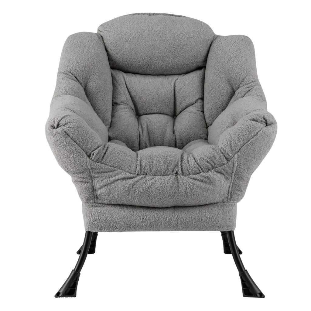 Poltrona comoda con cuscino per la testa schienale e seduta imbottiti, Poltrona per soggiorno elegante Grigio-Sedie e poltrone