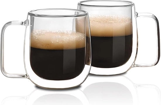 Set di 2 bicchieri a parete doppia per cappuccino - vetro termico trasparente - bicchieri per caffè tè espresso latte - regali per compleanni Natale San Valentino - amici ragazze ragazzi - 250 ml bicchieri per cappuccino