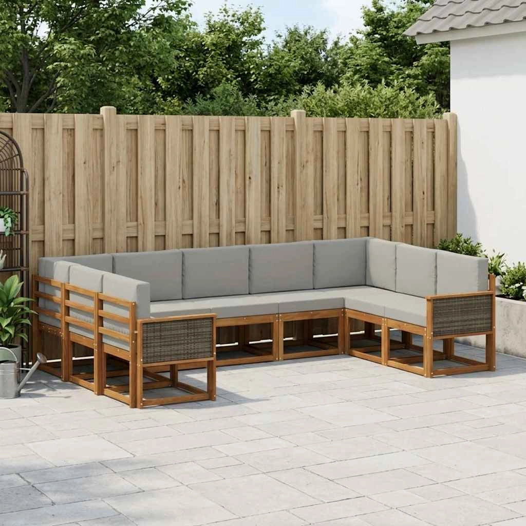 Set di divani da esterno 9 pz Naturale e Grigio Chiaro 3385527