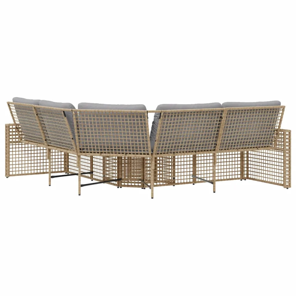 Divano da Giardino a L con Cuscini e Pouf Beige in Polyrattan