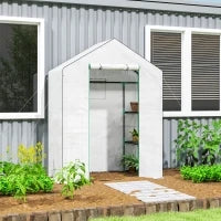 Serra da giardino con 1 porta 1 finestra 3 livelli per Verdure Piante Fiori Tela PE 143 x 74 x 190 cm bianco