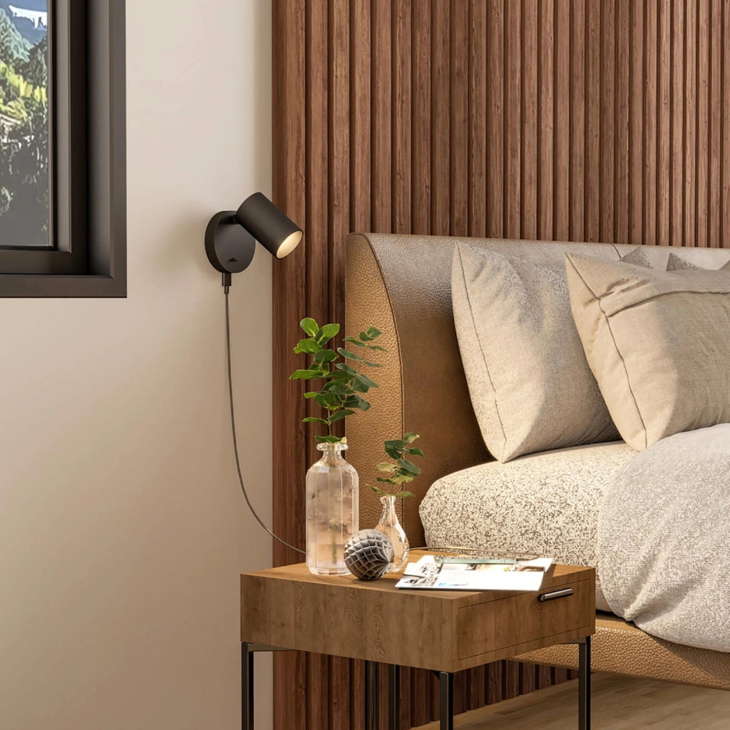 Applique lampada lettura comodino GU10 orientabile USB ricarica smartphone ON/OFF luce camera letto soggiorno NERO