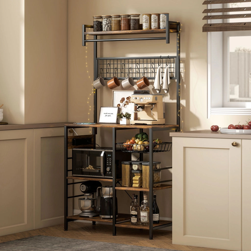 Mobile Cucina con Ripiani e Luci LED ¨C zephmum ¨C Marrone 80x42x162 cm