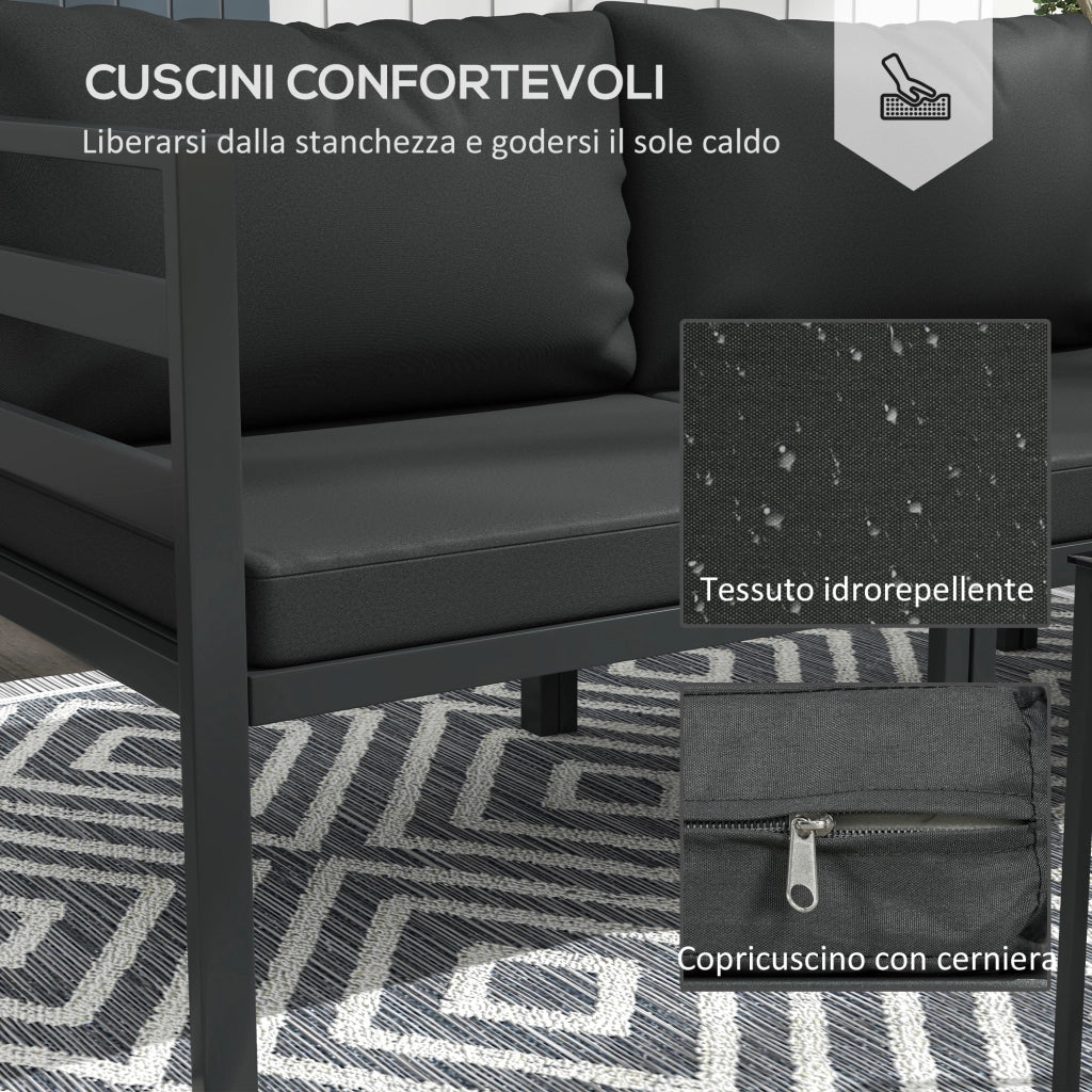 Set Giardino 7 Pezzi Acciaio Polyrattan ¨C Xylo ¨C 5 Sedie Cuscini 2 Tavolini Caff¨¨ Grigio