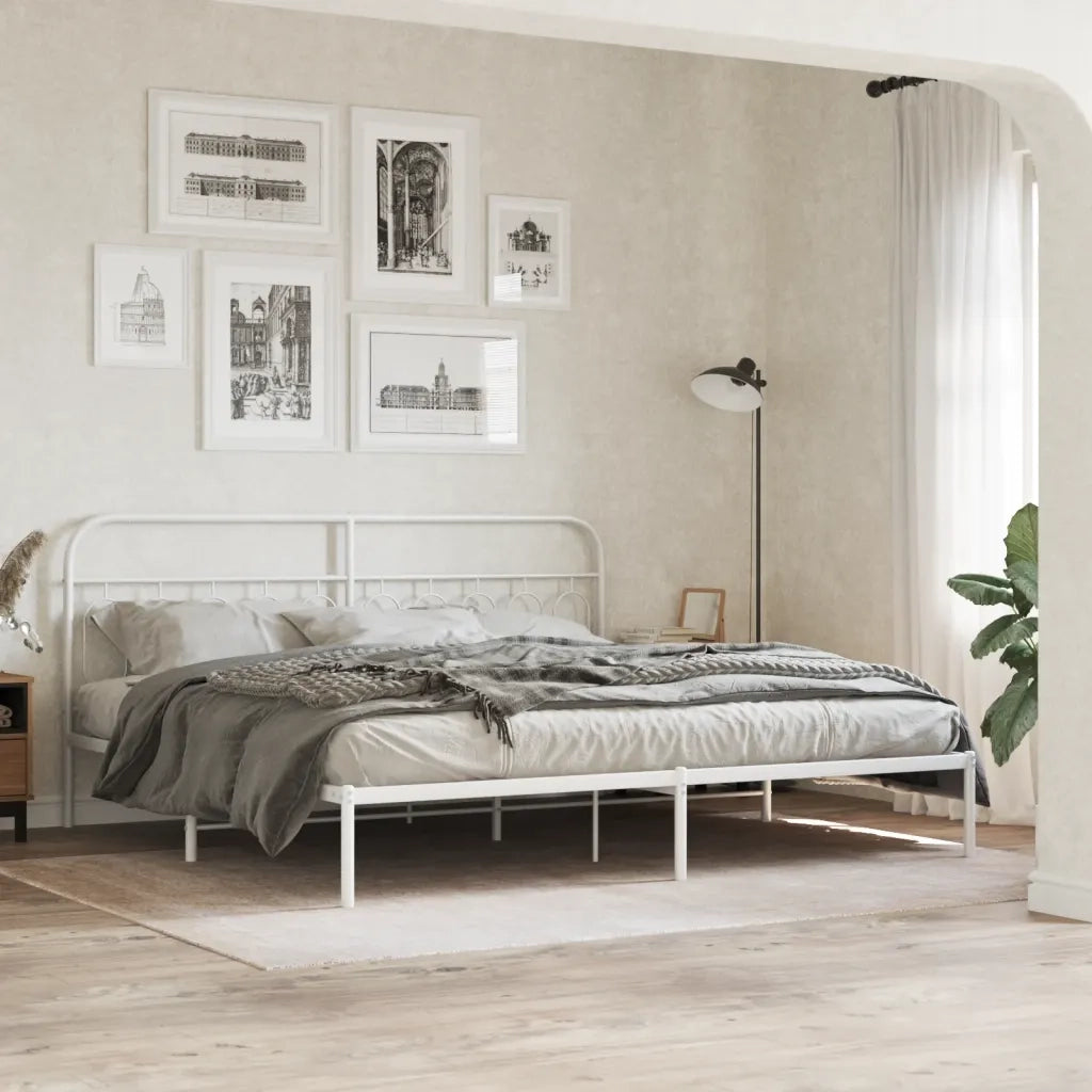 Giroletto con Testiera-Struttura Letto con testiera Metallo Bianco 200x200 cm 677383