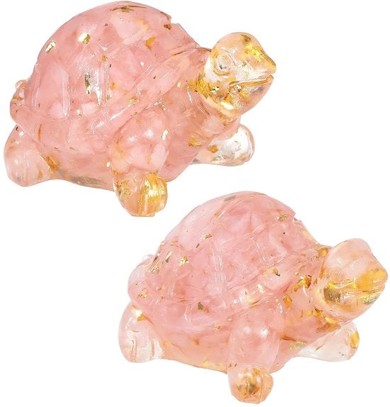 Schildpad decorativo a due facce in cristallo, figure in cera decorativa con pietre d'acqua, pietre d'acqua per animali, figura di schildpad Feng Shui, portafortuna per decorazione di casa ufficio, roccia di rosa cuarzo