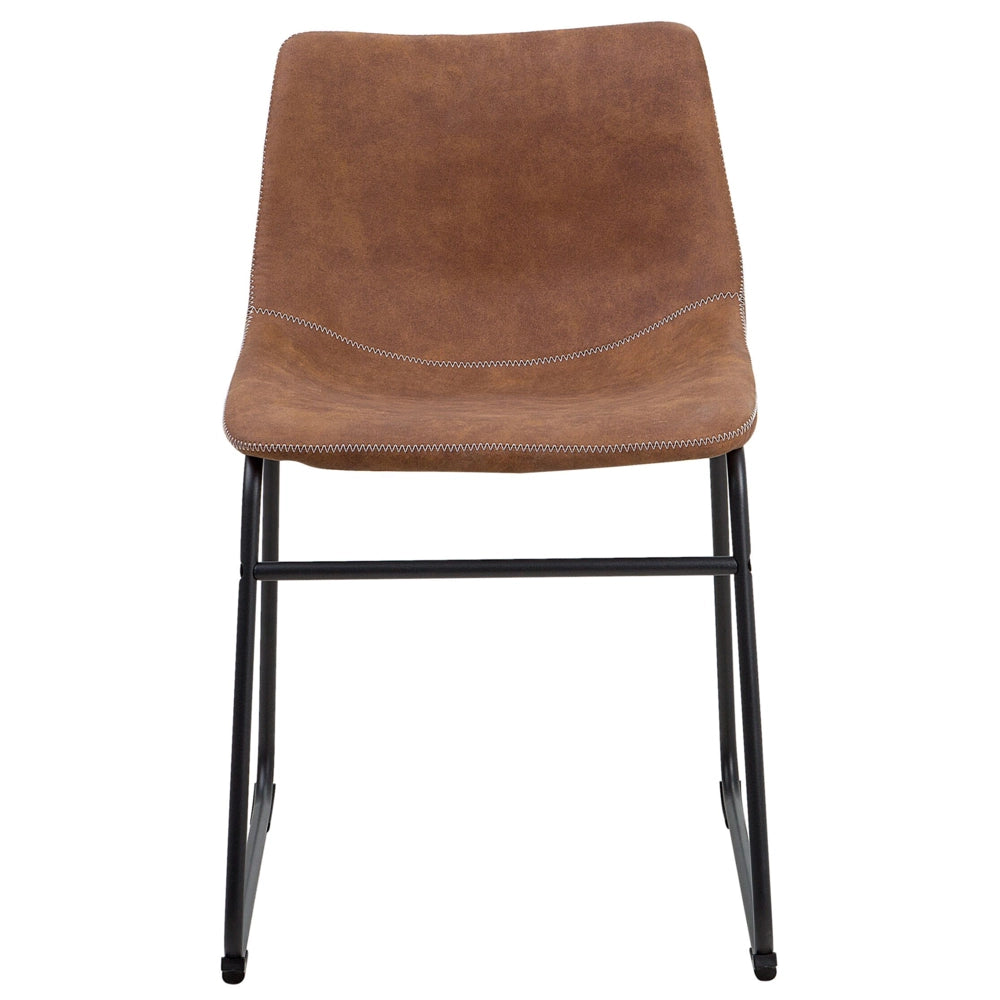 Set di 2 sedie da pranzo con rivestimento in tessuto marrone e gambe nere in stile retrò rustico