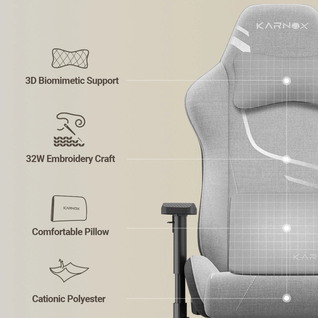 Sedia da gaming con schienale reclinabile supporto lombare e poggiatesta in tessuto grigio chiaro 54,5 × 50 × 132 cm