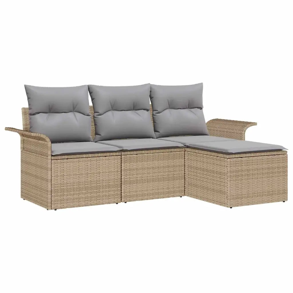 Set Divano da Giardino con cuscino 4 pz | Set Salotto da Giardino Beige Poly Rattan