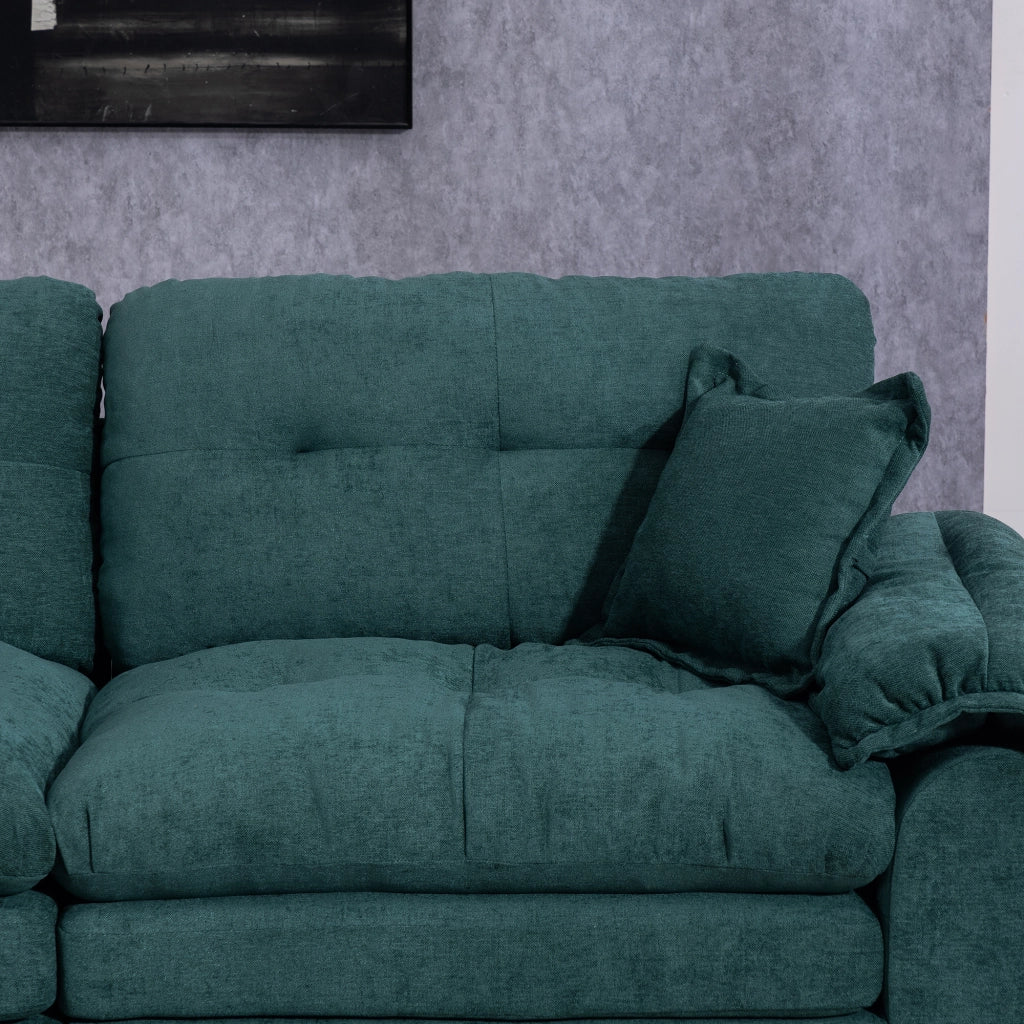 Divano dritto a 2 posti con seduta profonda e cuscino a doppio strato in ciniglia verde 214 × 89 × 93 cm