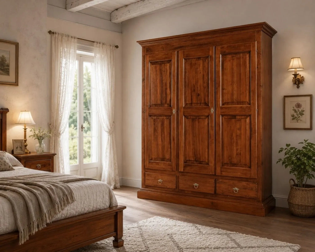 Armadio 3 porte arte povera in legno tinta noce 182x61x221 (611) - Mobili 2G