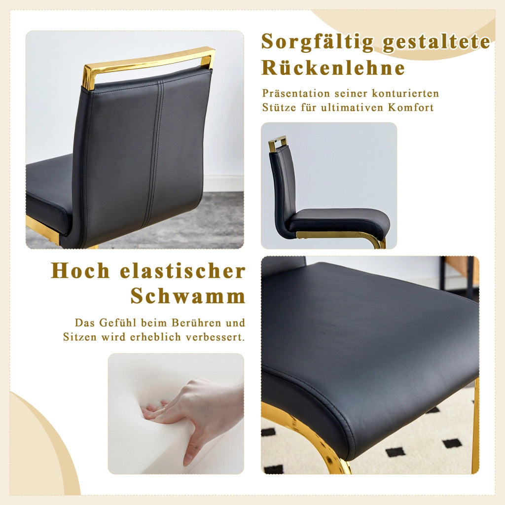 Sgabelli da bar, 2 pezzi in pelle PU nera con gambe in metallo dorato e poggiapiedi, altezza seduta 63,5 cm