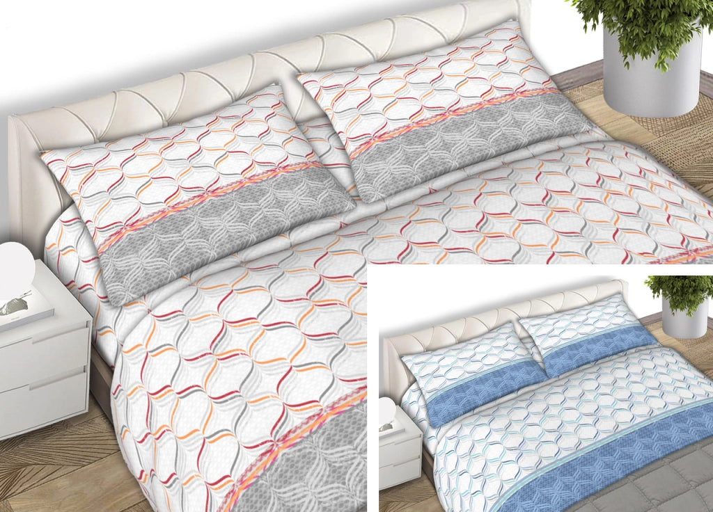 Completo Lenzuola 100% Cotone Made Italy Fantasia Nest C.N. - Singolo - Azzurro