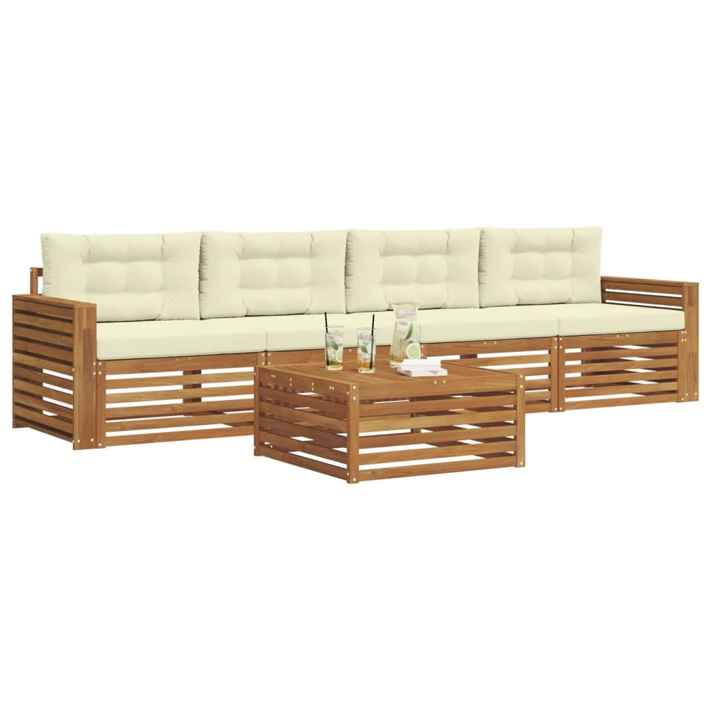 Set di divani da esterno con cuscino 5 pcs Naturale e Crema 3372985