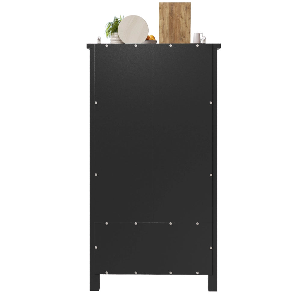 Buffet alto multiuso 80x40x140 cm con 2 porte e 5 cassetti, nero e bianco, in MDF e metallo