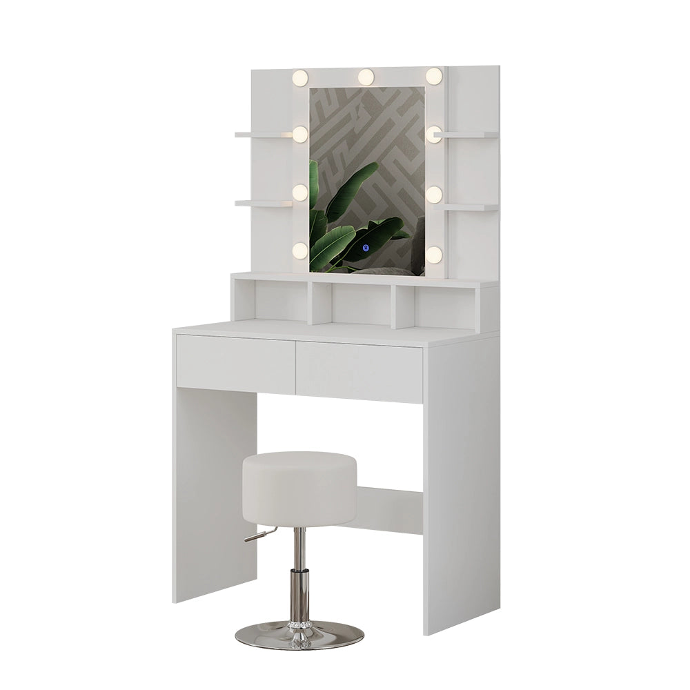 Vicco Tavolo da toeletta Bianco 80 cm con illuminazione LED e sgabello