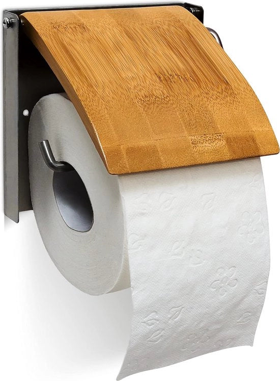 Sostegno per rotoli di carta igienica in bamboo, chiusura, per 1 rotolo, fissaggio al muro, HBD: 13,5 x 14,5 x 13,5 cm, naturale