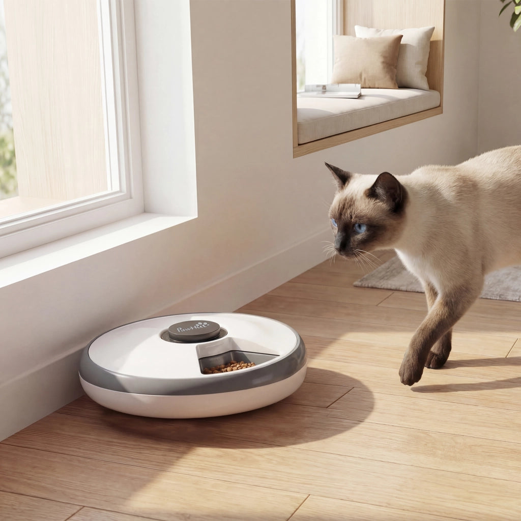 Distributore Automatico Cibo Gatti e Cani con Timer e Display LED. 1-6 Pasti al Giorno. per Cibo Secco e Umido
