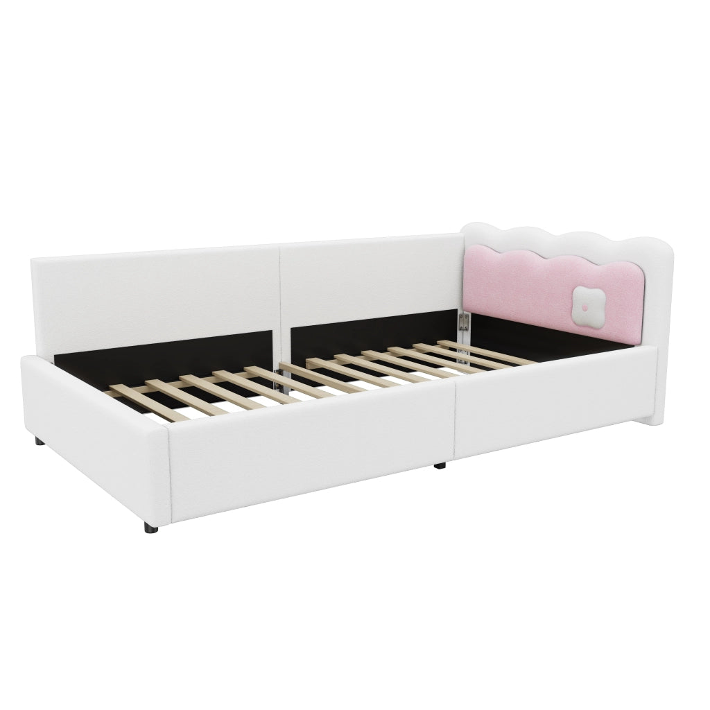 Letto singolo 90×200 cm con LED; rete inclusa; senza materasso; velluto e MDF; bianco