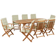 Set da pranzo da giardino con tavolo ovale sedie pieghevoli con cuscini verde chiaro a 8 posti Maui design rustico