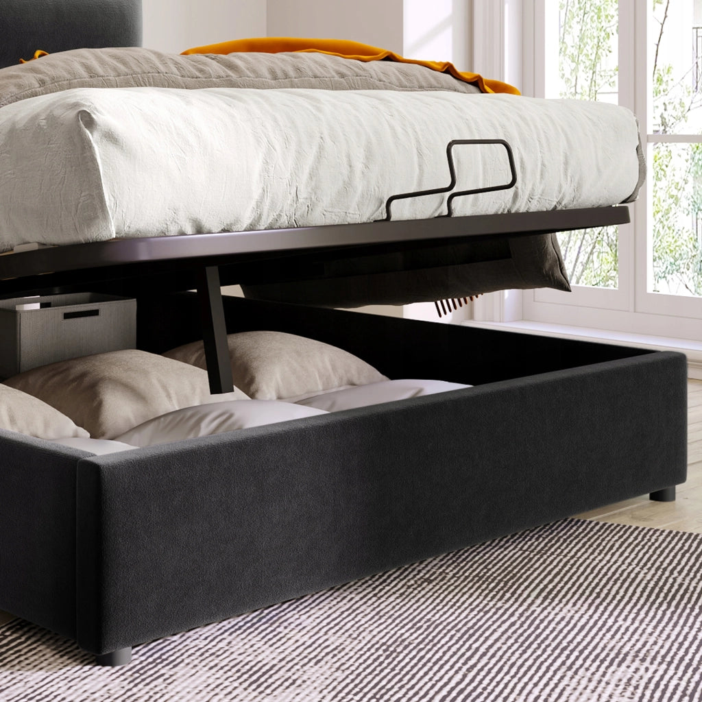 Letto imbottito 140x200 - Xylo - Testiera regolabile, nero (con materasso)