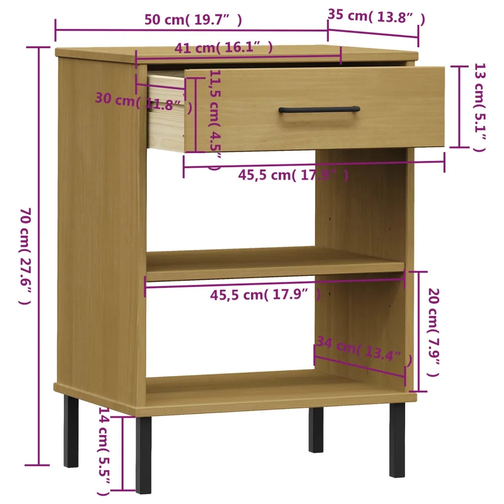 Mobile Consolle Gambe Metallo Marrone Legno Massello Pino OSLO cod mxl 27741