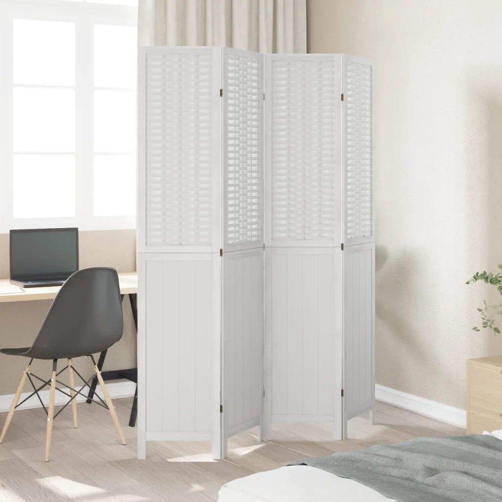 Divisorio Ambienti | Divider per stanze | Paravento 4Pannelli Bianco Legno Massello di Paulownia