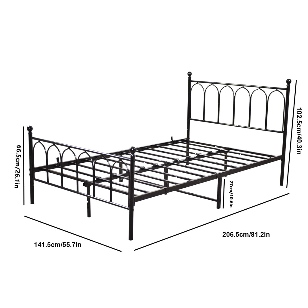 Letto in metallo nero 140x200 cm con rete a doghe e spazio contenitivo