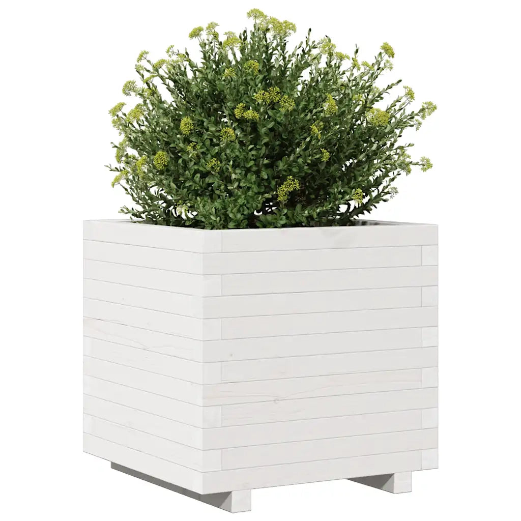 Fioriera da Giardino Bianca 50x50x49,5cm Legno Massello di Pino 847354