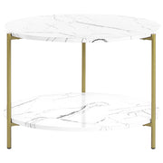 Tavolino bianco mdf dorato e metallo ⌀ 60 cm ripiano effetto marmo gambe moderno glam soggiorno