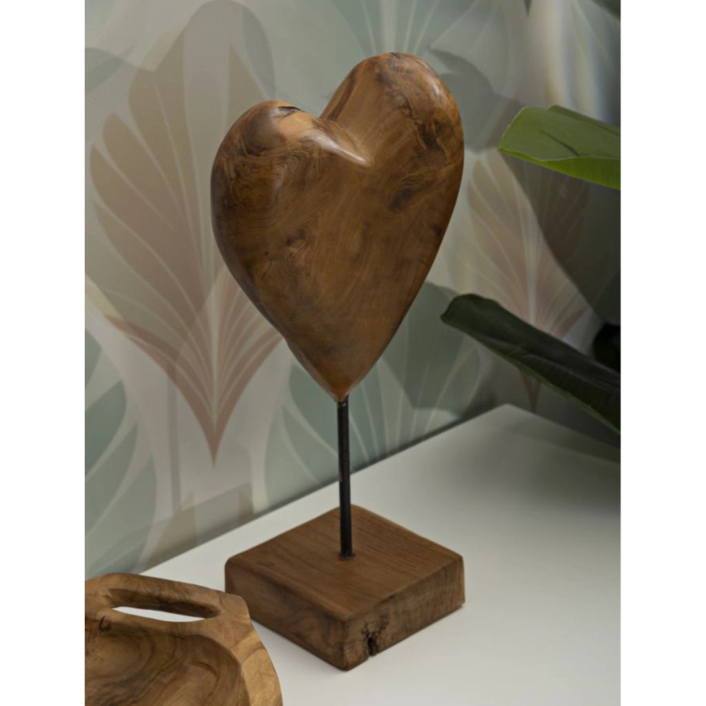 Scultura Cuore 6, Marrone, Legno, 20x12x37 cm