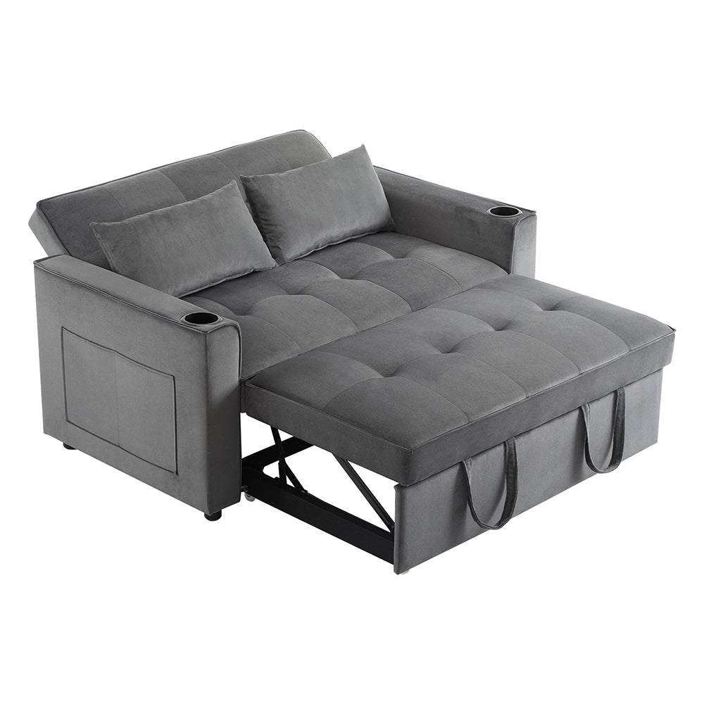 Divano letto 2 posti - Xylo - Grigio - Portabicchieri e cuscini