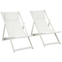 Set 2 Sedie Poltrona Sdraio da Esterni Pieghevoli e Reclinabili in Alluminio, 96.5x58x91.5 cm, Beige