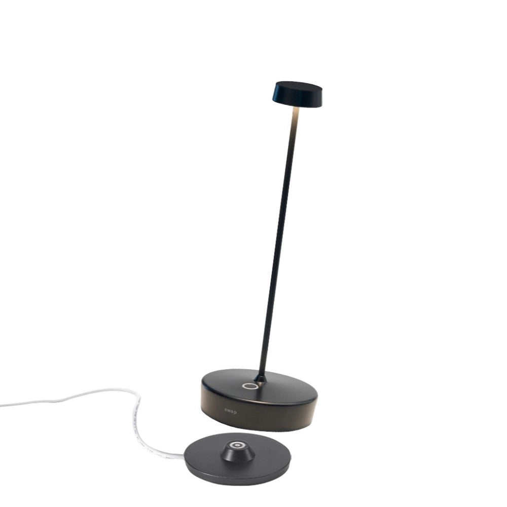Zafferano Lampada a led da tavolo Swap Pro ricaricabile e dimmerabile nera - 2200-2700-3000K - 9h massima potenza