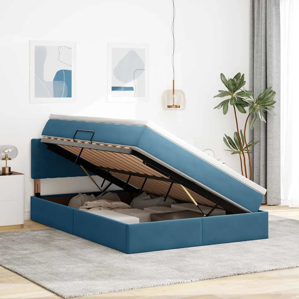 Letto con contenitore e LED Blu Scuro 140 x 190 cm Velluto 3371455