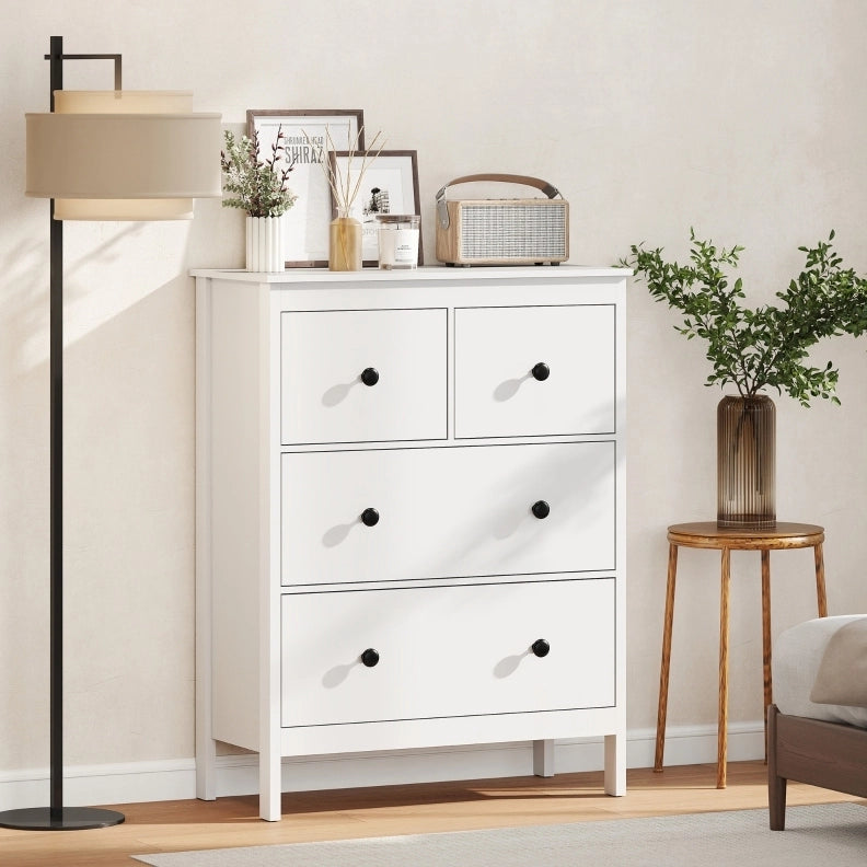 Cassettiera bianca 4 cassetti 74x35x97 cm – per abiti e biancheria
