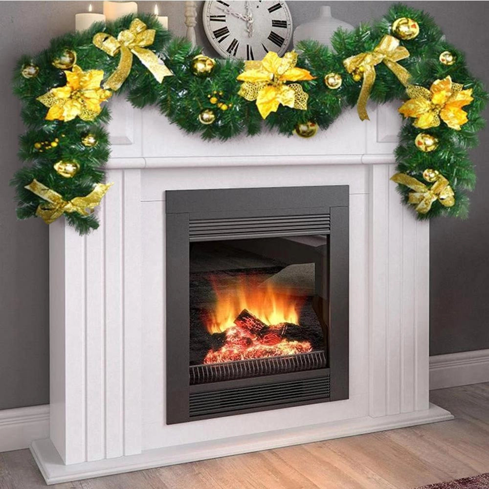 Trade Shop - Ghirlanda Natalizia Stella Natale Fiori Palline Fiocchi 200cm Decorazioni Oro -