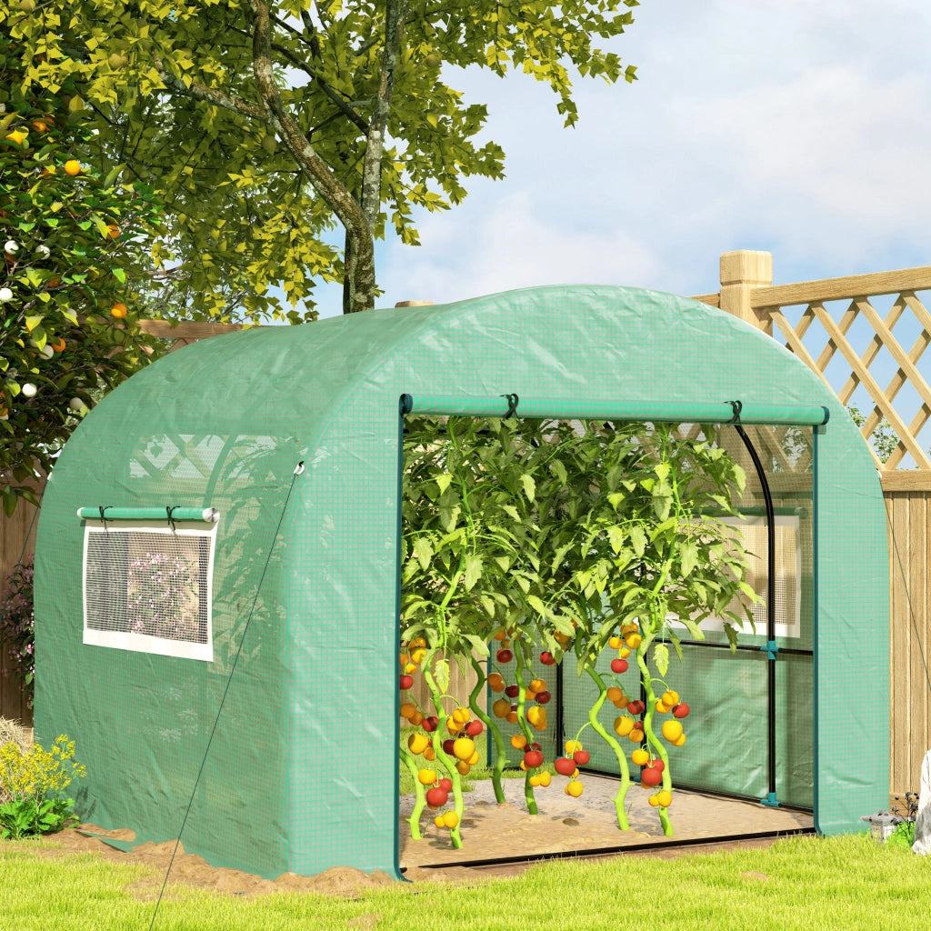 Serra da Giardino in Acciaio e PE Anti UV ¨C zephmum ¨C Verde 3x3x2 m con Finestre