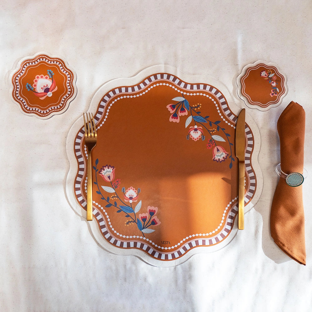 SET 2 SOTTOPIATTI ARMONIA IN CRISTALLO ACRILICO E ECOPELLE COLORE MARRONE